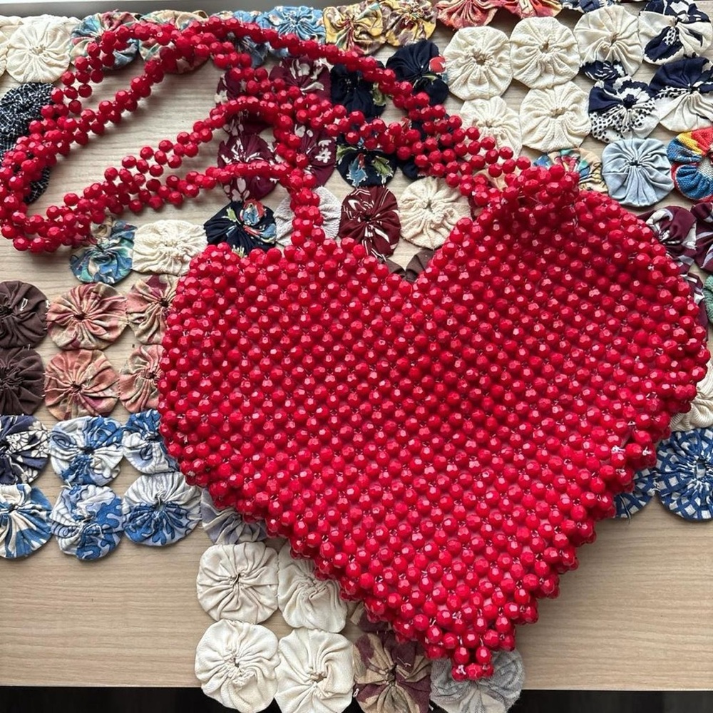 Isaac Mizrahi New York Beaded Red Heart Purse